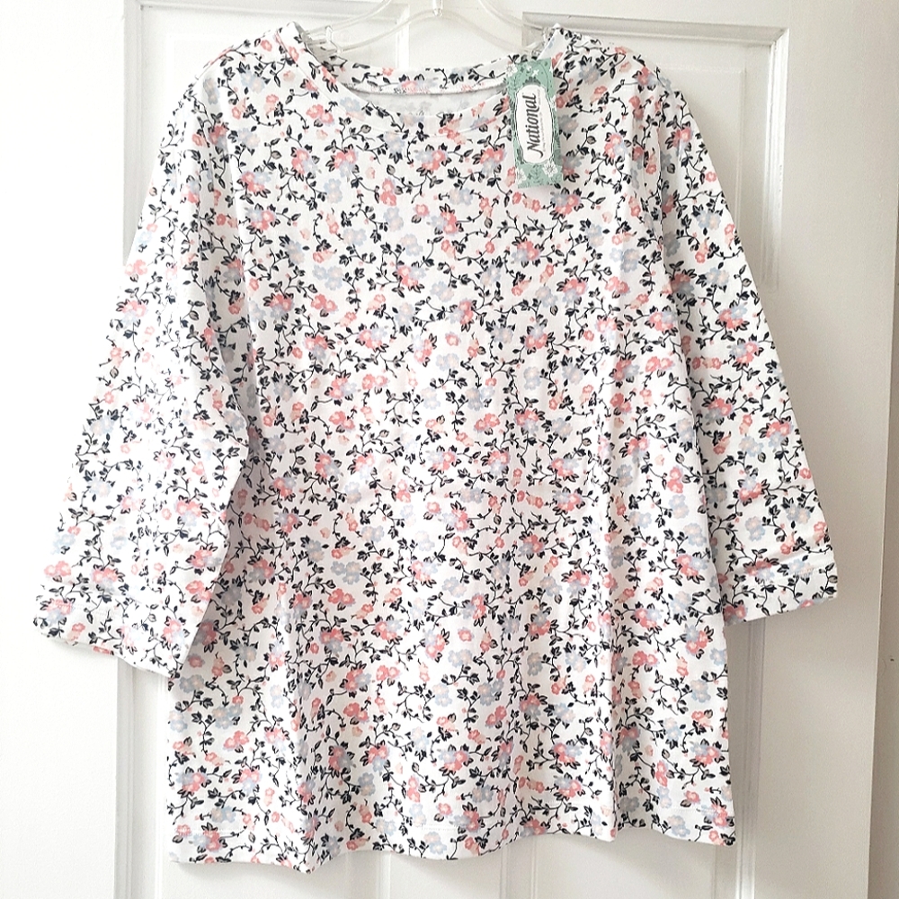 New National ULTRASOFTS JANEY FLORAL TOP 3/4 Sleeves Size L
